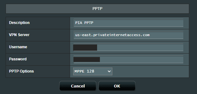 ASUSWRT PPTP Settings