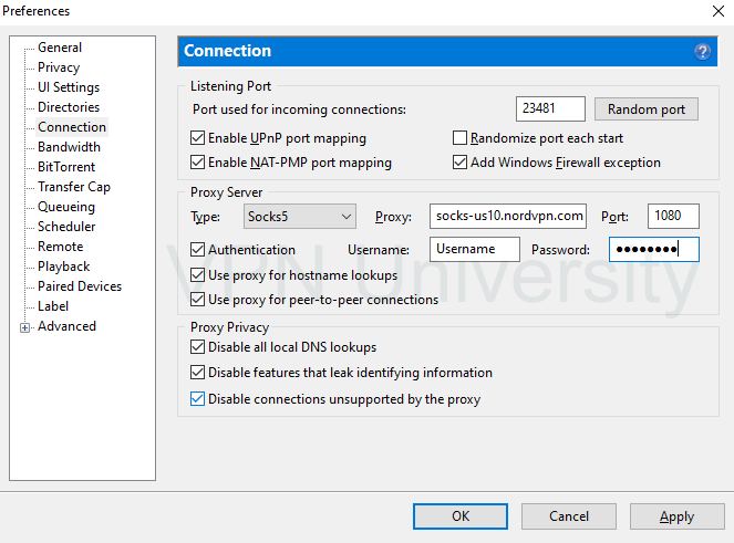 uTorrent NordVPN proxy settings